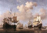 VELDE, Willem van de, the Younger, Calm: Dutch Ships Coming to Anchor  wt